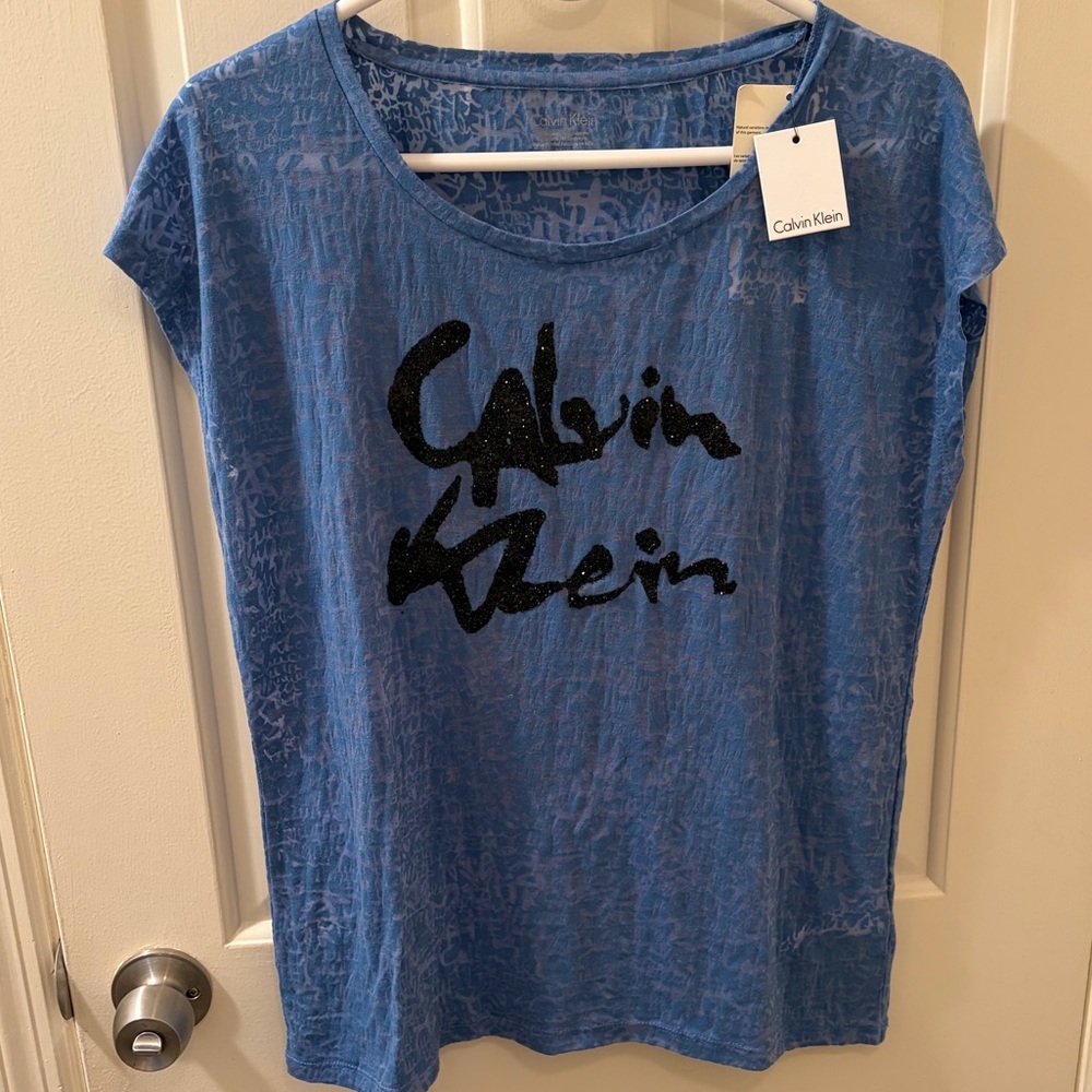 Calvin Klein Blue Short Sleeve Tee with Black Logo